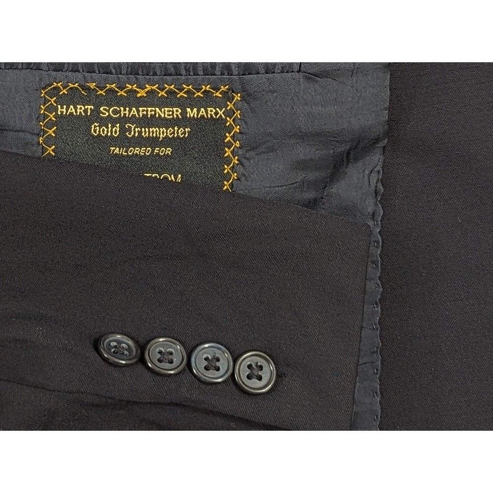 Hart Schaffner Blazer‎ Sport Coat Jacket Wool Crosshatch Blue 46R Gold Trumpeter